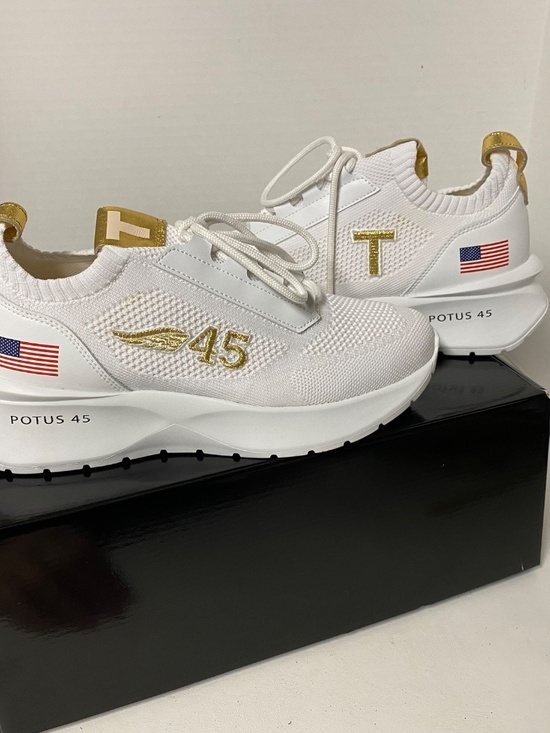 Donald Trump POTUS 45 White Sneakers M5/W6.5 • With Box & Card • Gold Accent main image 8